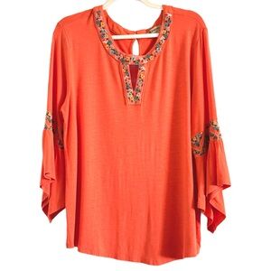Democracy Orange Embroidered Knit Top XL